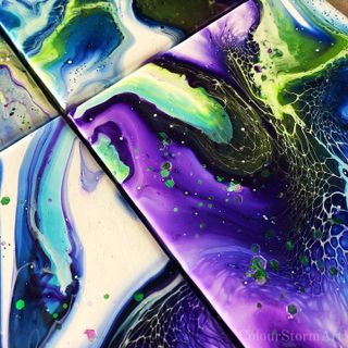 4 coasters - purple, white, blue and green swirls